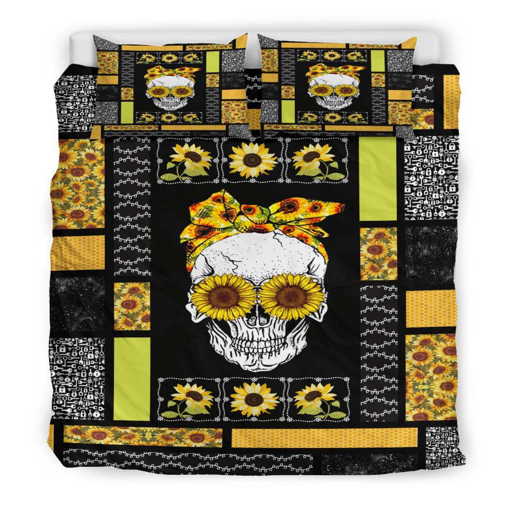 Skull Sunflower Quilt Bedding Duvet Cover And Pillowcase Set