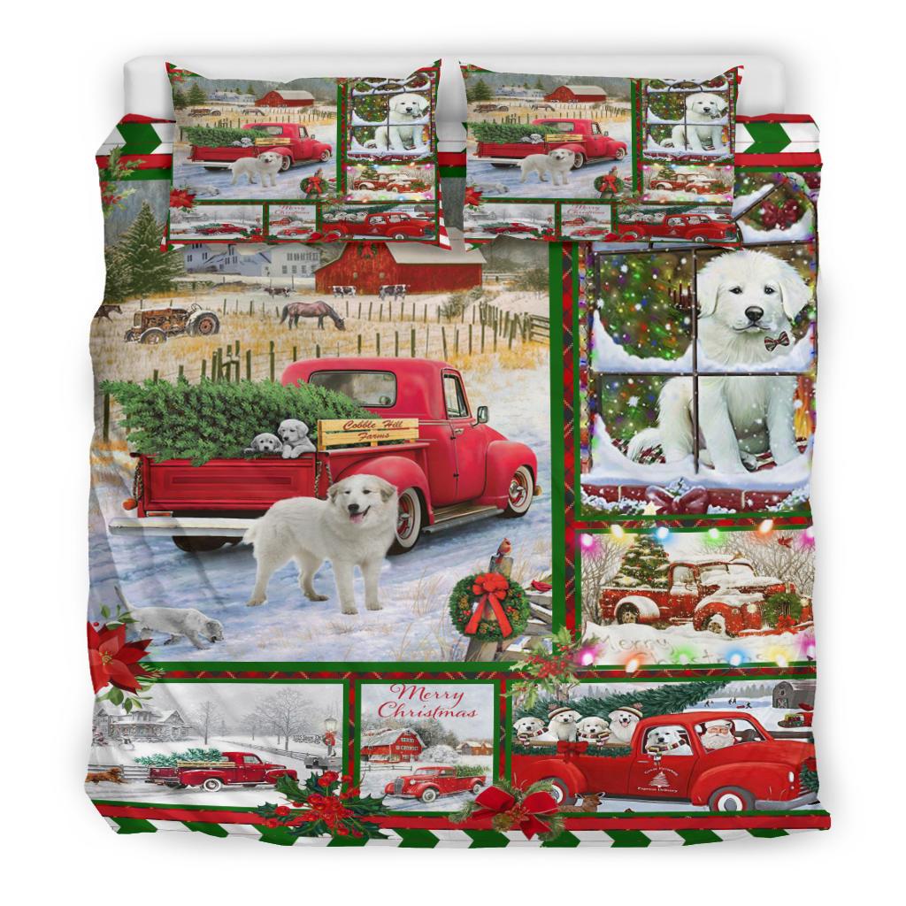 Dog Red Truck Christmas Quilt Bedding Duvet Cover And Pillowcase Set