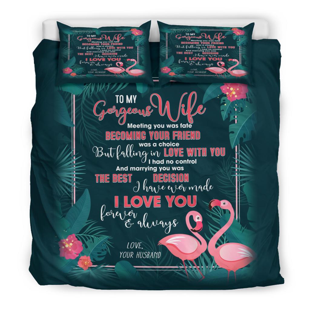 To My Wife Flamingo Bedding Duvet Cover And Pillowcase Set