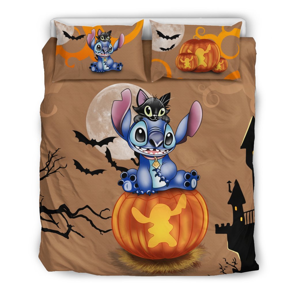 Stitch And Cat Halloween Bedding Set 2Duvet Cover And Pillowcase Set