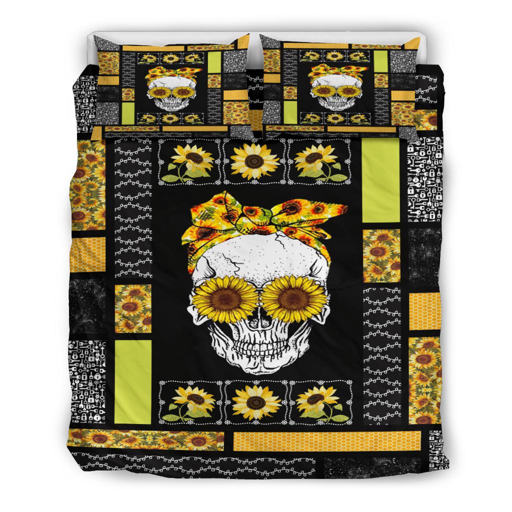 Skull Sunflower Quilt Bedding Duvet Cover And Pillowcase Set