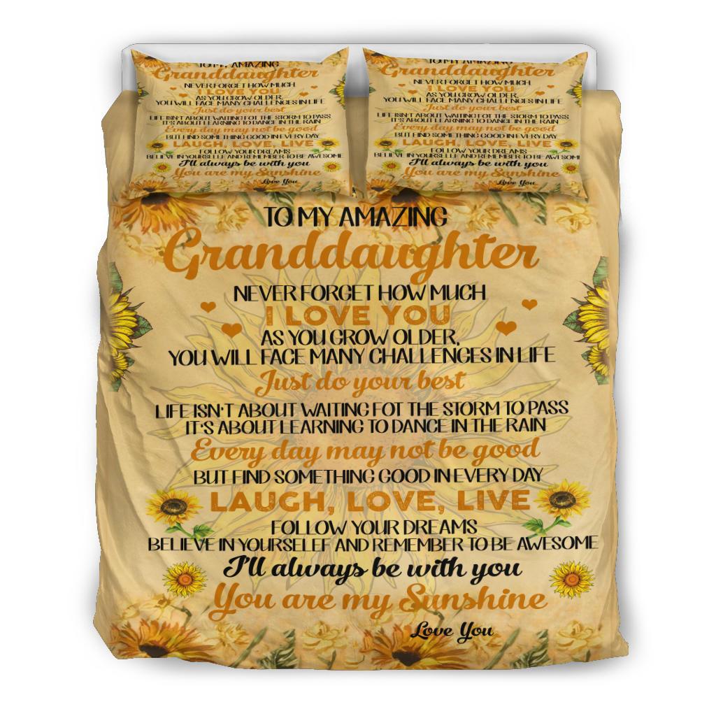 To My Amazing Grand Daughter Sunflower Quilt Bedding Duvet Cover And Pillowcase Set
