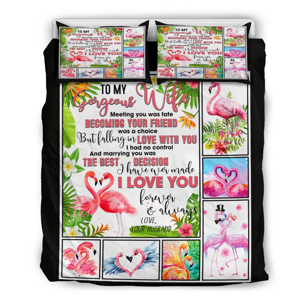 To My Gorgeous Wife Flamingo Bedding Duvet Cover And Pillowcase Set
