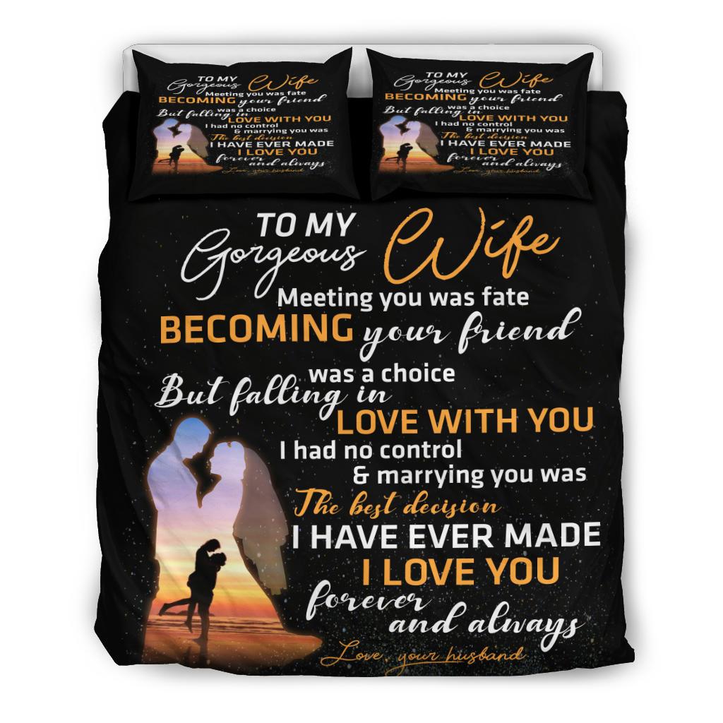 To My Gorgeous Wife Quilt Bedding Duvet Cover And Pillowcase Set