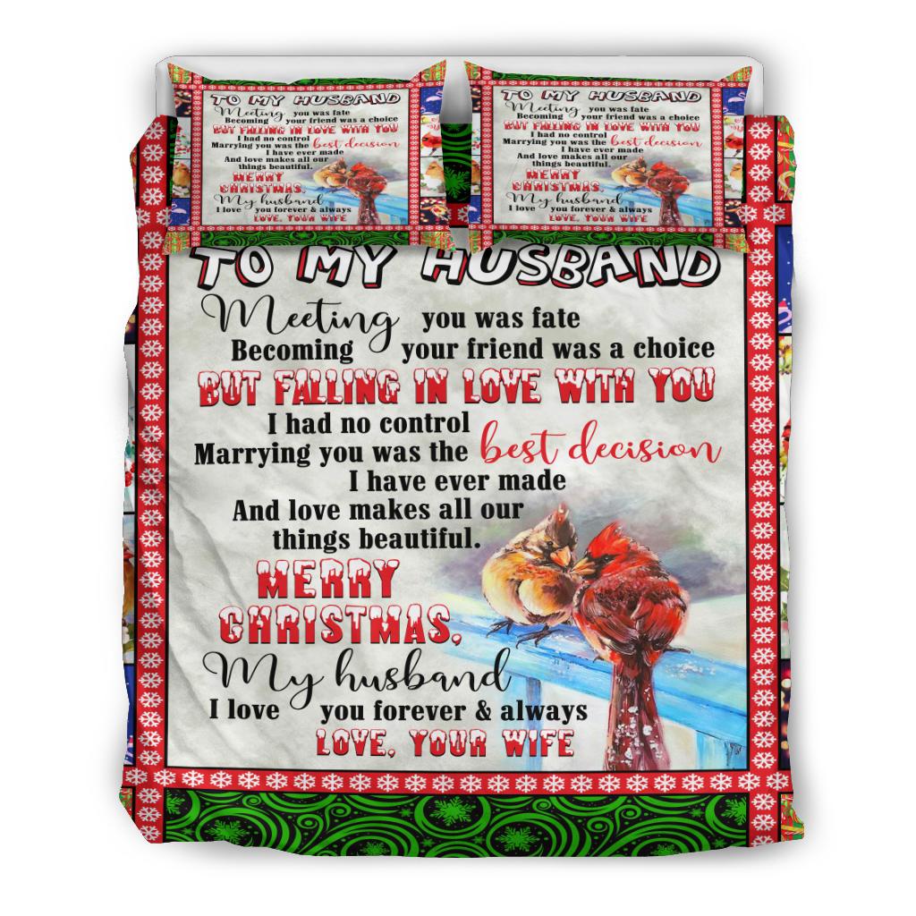 To My Husband Merry Christmas Bedding Duvet Cover And Pillowcase Set