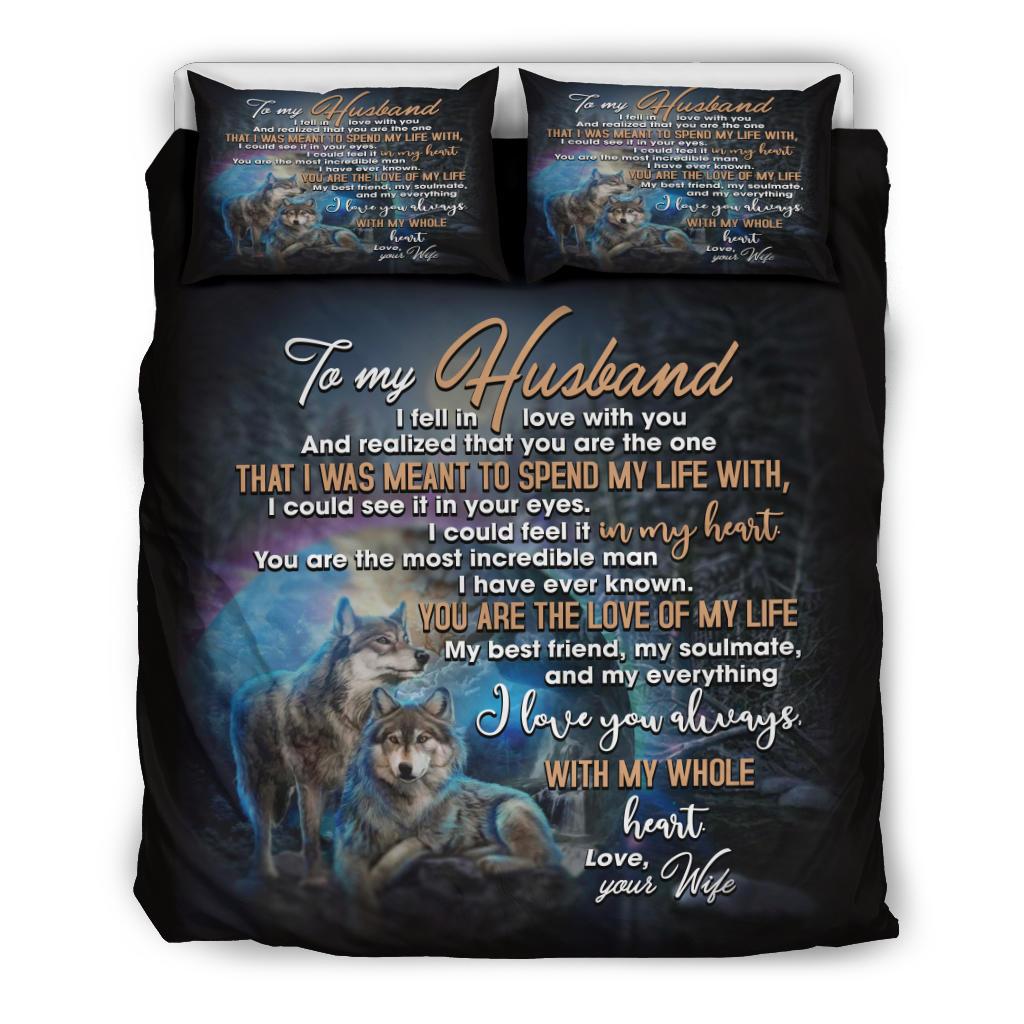 To My Husband Wolf Quilt Bedding Duvet Cover And Pillowcase Set