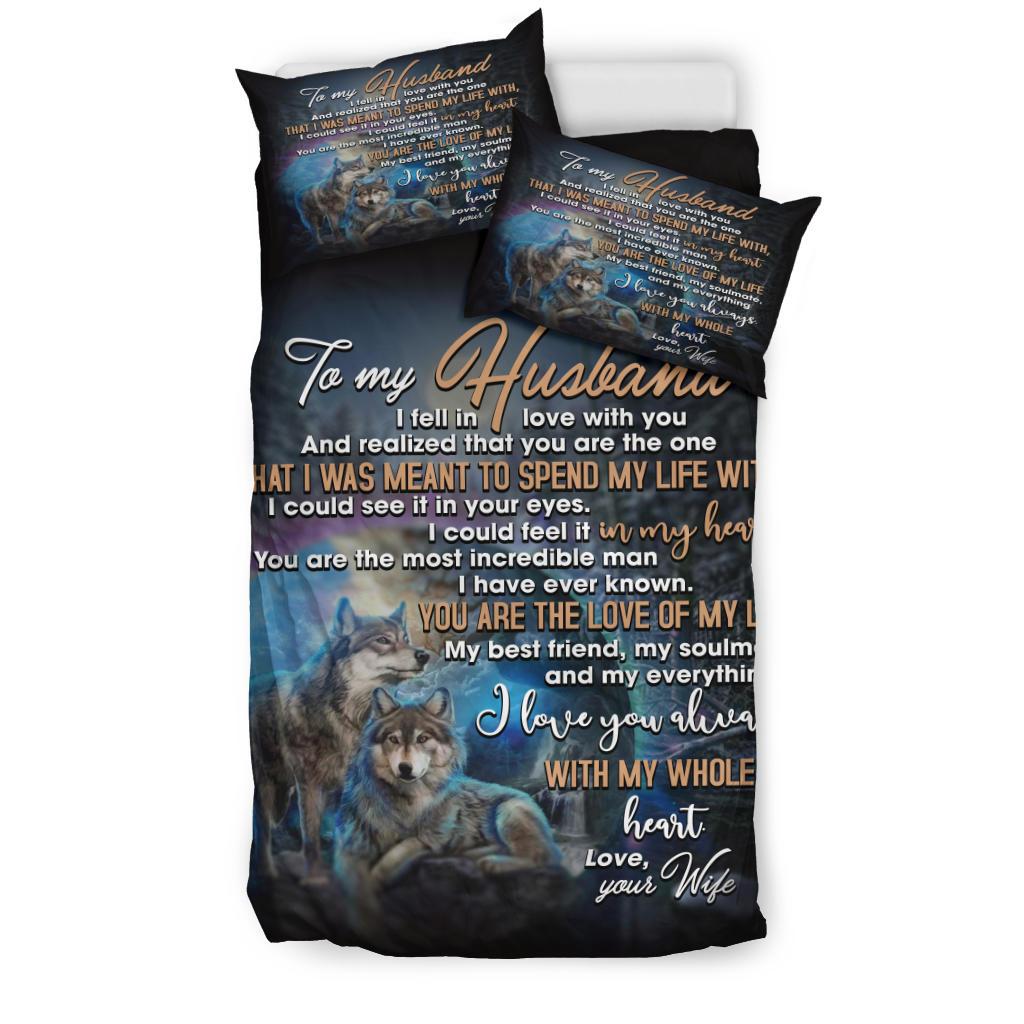 To My Husband Wolf Quilt Bedding Duvet Cover And Pillowcase Set