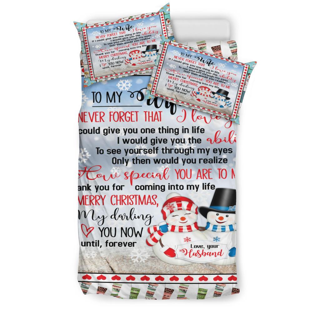 To My Wife Christmas Quilt Bedding Duvet Cover And Pillowcase Set