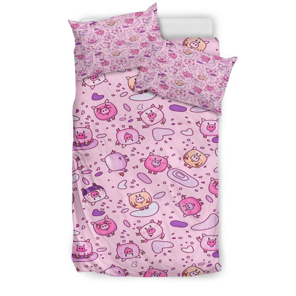 Cartoon Pig Pattern Bedding Duvet Cover And Pillowcase Set
