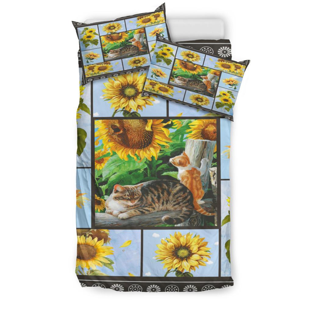 Cat & Sunflower Bedding Duvet Cover And Pillowcase Set