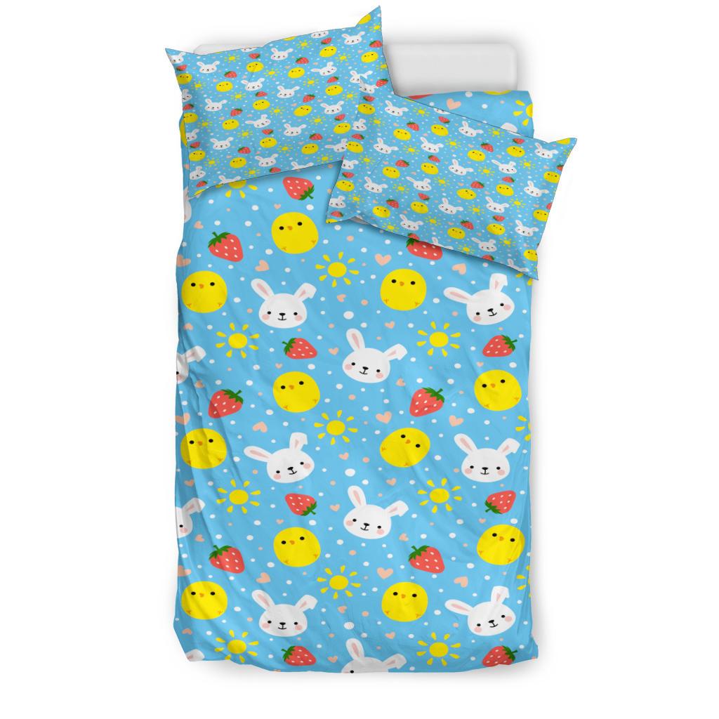 Cute Rabbit Chicken Pattern Bedding Duvet Cover And Pillowcase Set