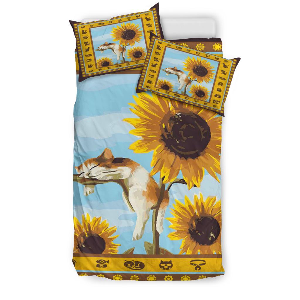 Sleeping Cat & Sunflower Bedding Duvet Cover And Pillowcase Set