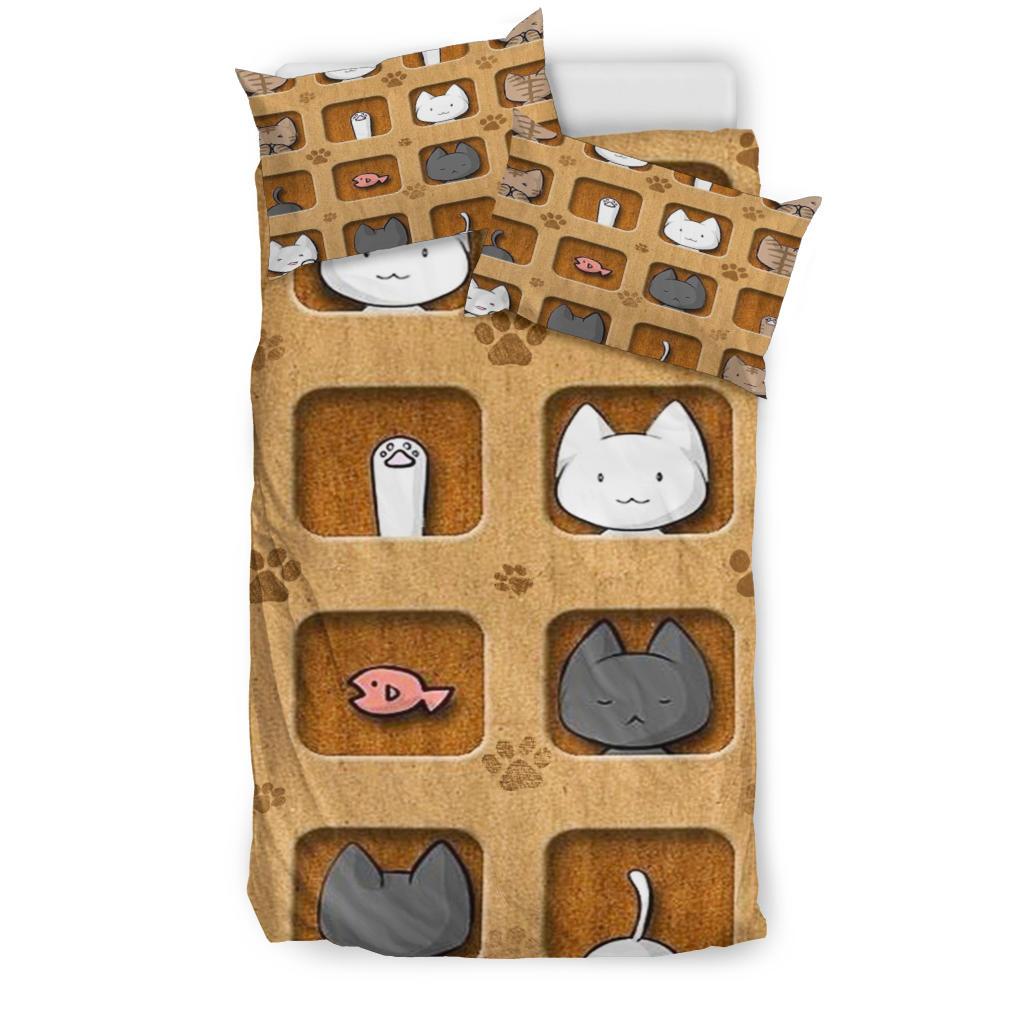 Cute Cat Cartoon Bedding Duvet Cover And Pillowcase Set