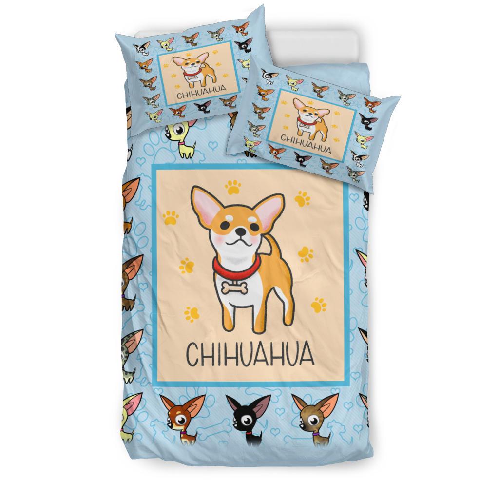 Cute Chihuahua Cartoon Bedding Duvet Cover And Pillowcase Set