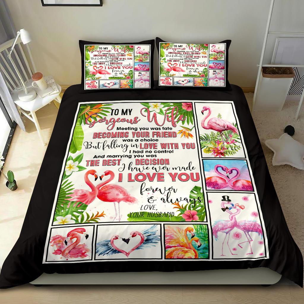 To My Gorgeous Wife Flamingo Bedding Duvet Cover And Pillowcase Set