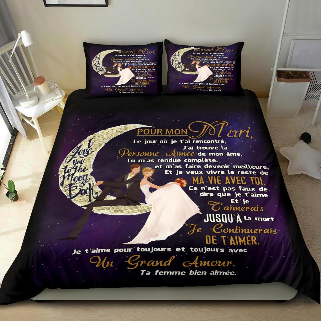 To My Husband To The Moon Bedding Duvet Cover And Pillowcase Set