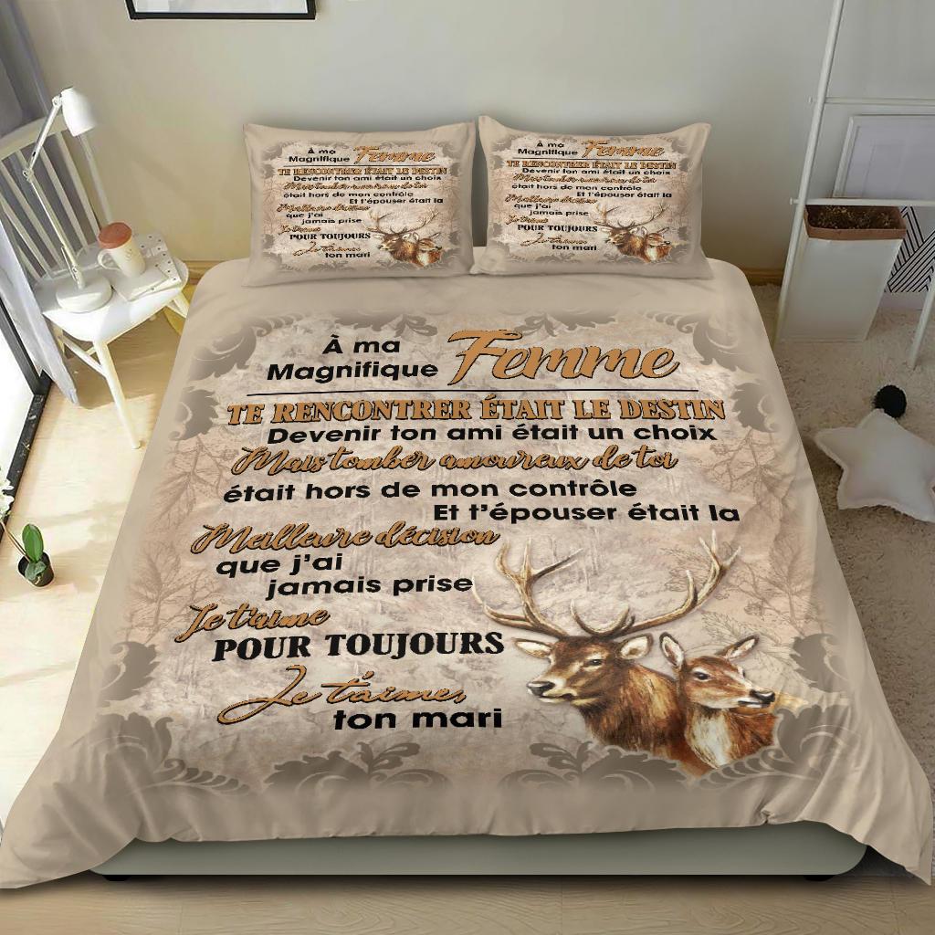 To My Wife French Deer Bedding Duvet Cover And Pillowcase Set