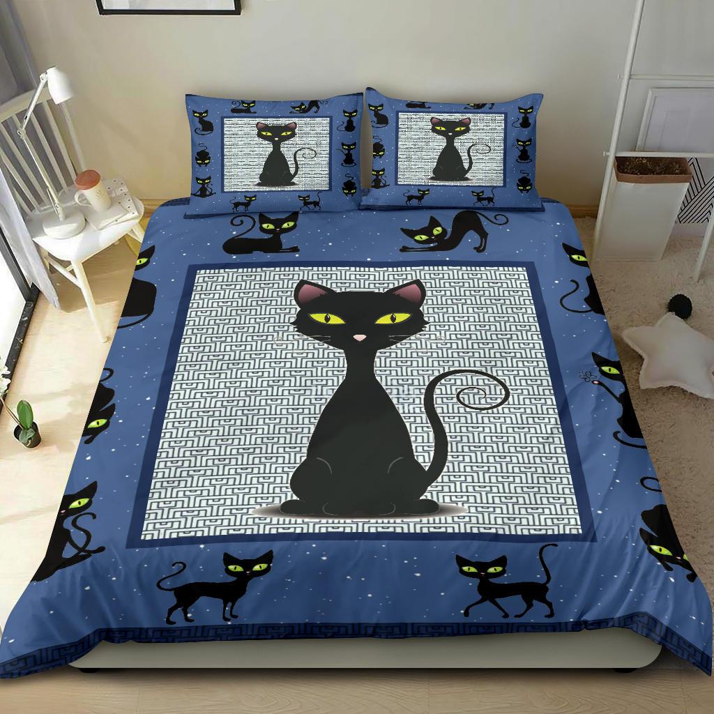 Black Cat Quilt Bedding Duvet Cover And Pillowcase Set