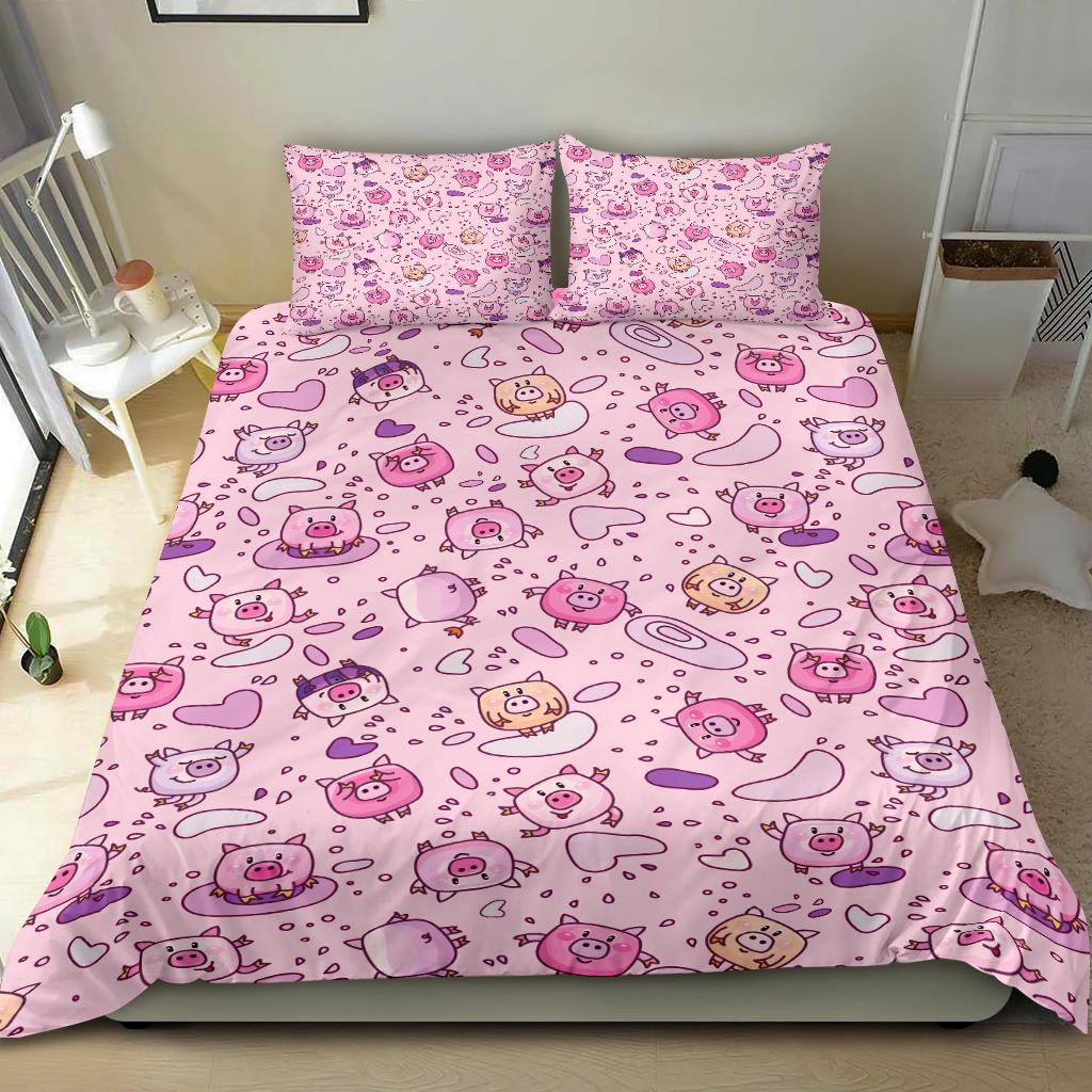 Cartoon Pig Pattern Bedding Duvet Cover And Pillowcase Set