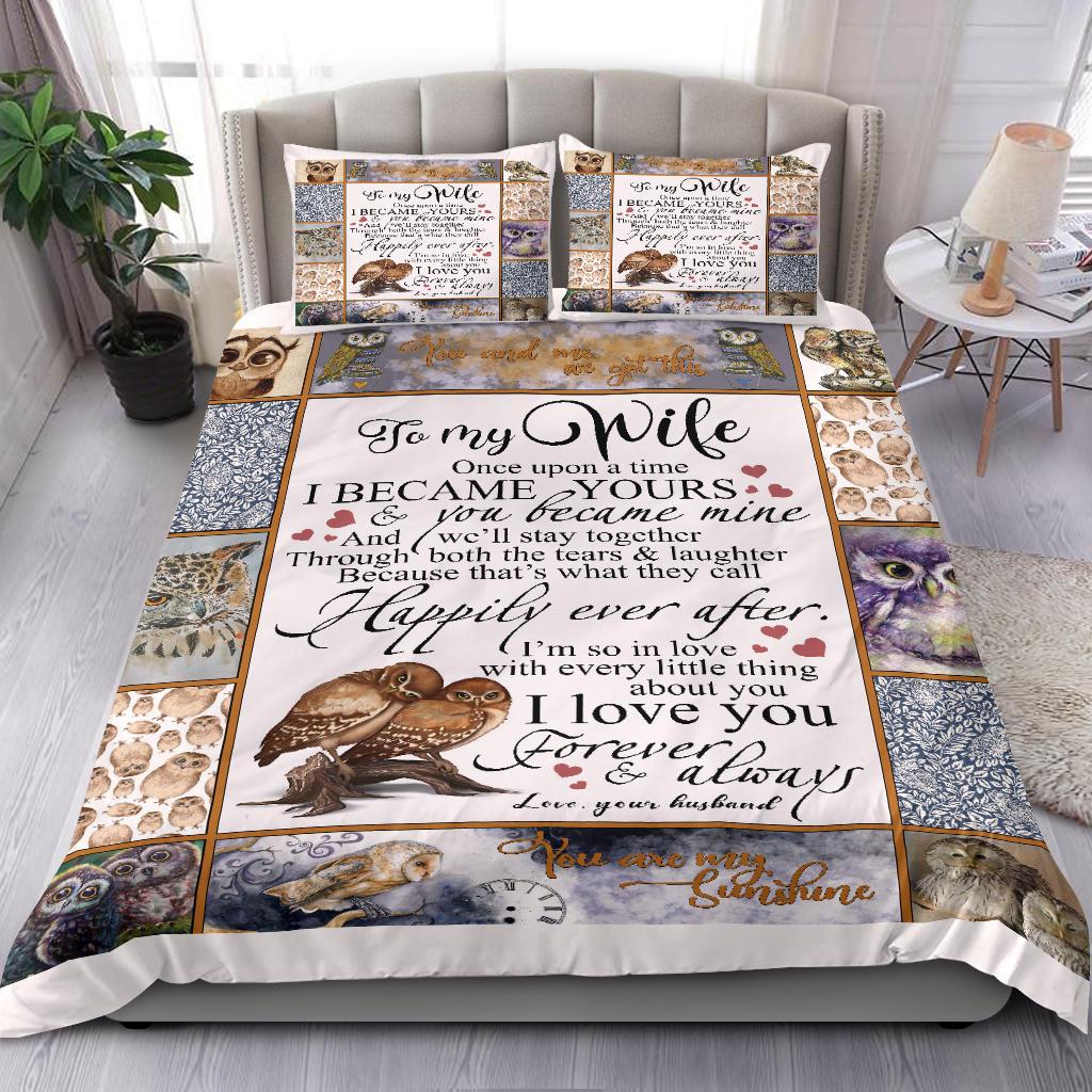 To My Wife Owl Bedding Duvet Cover And Pillowcase Set