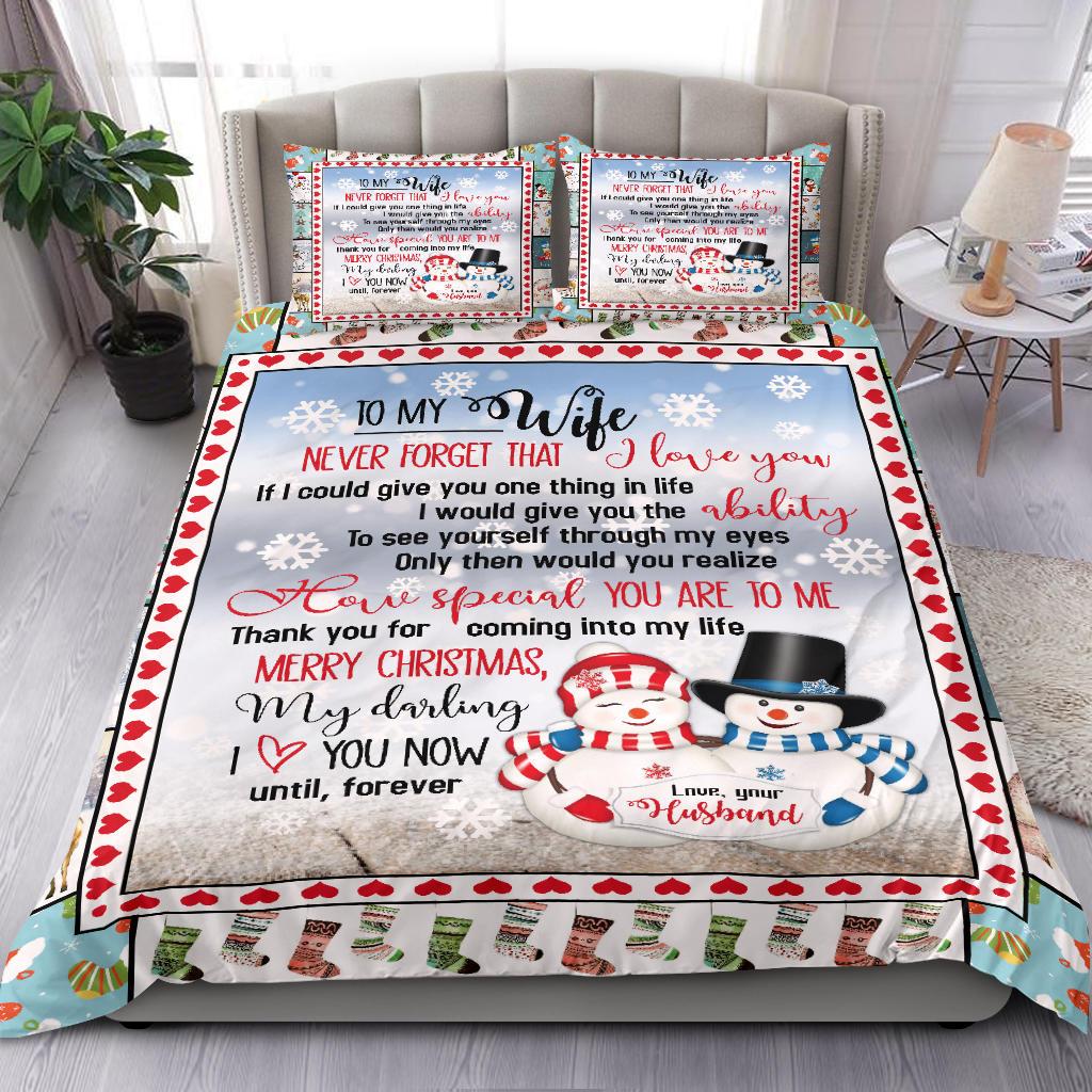To My Wife Christmas Quilt Bedding Duvet Cover And Pillowcase Set