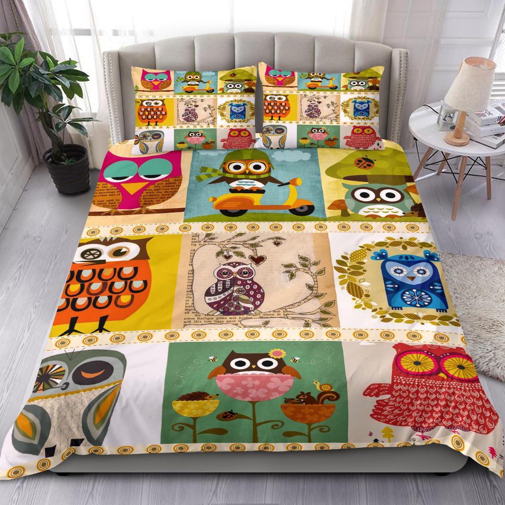 2022 Owl Art Bedding Duvet Cover And Pillowcase Set