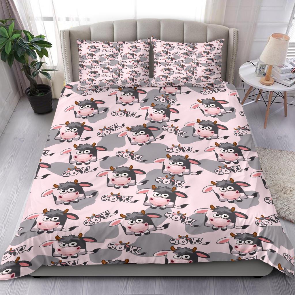 Cartoon Cow Pattern Bedding Duvet Cover And Pillowcase Set