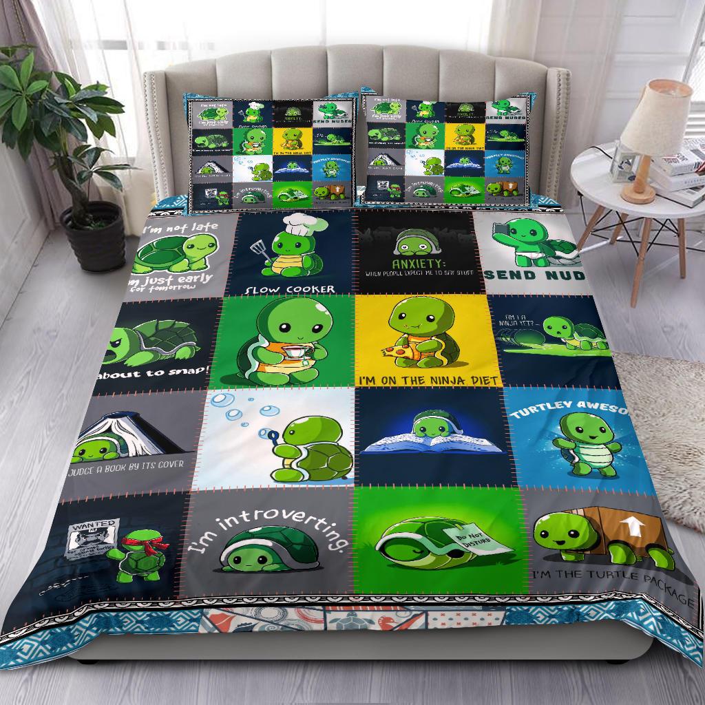 Cute Chibi Turtle Bedding Duvet Cover And Pillowcase Set