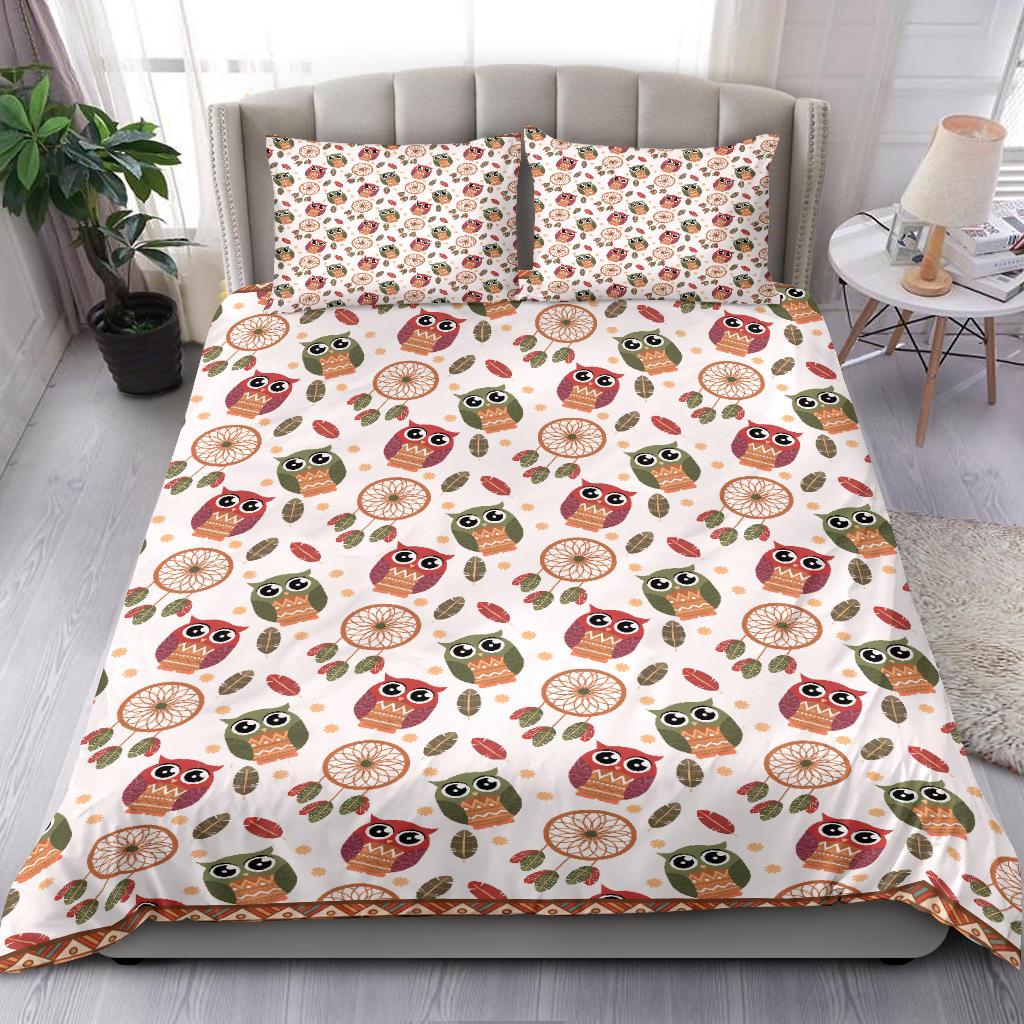 Cute Owl Pattern Bedding Duvet Cover And Pillowcase Set