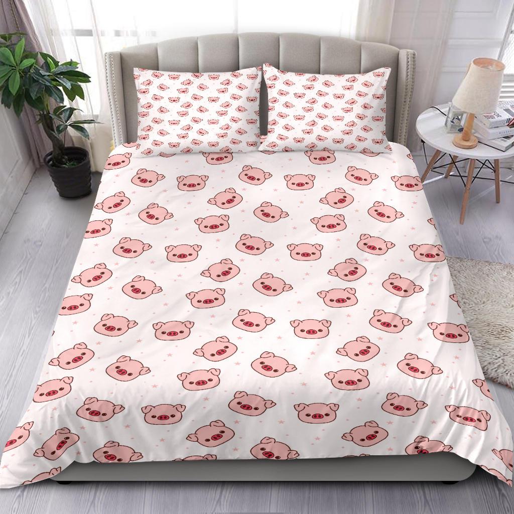 Cute Pig Head Pattern Bedding Duvet Cover And Pillowcase Set