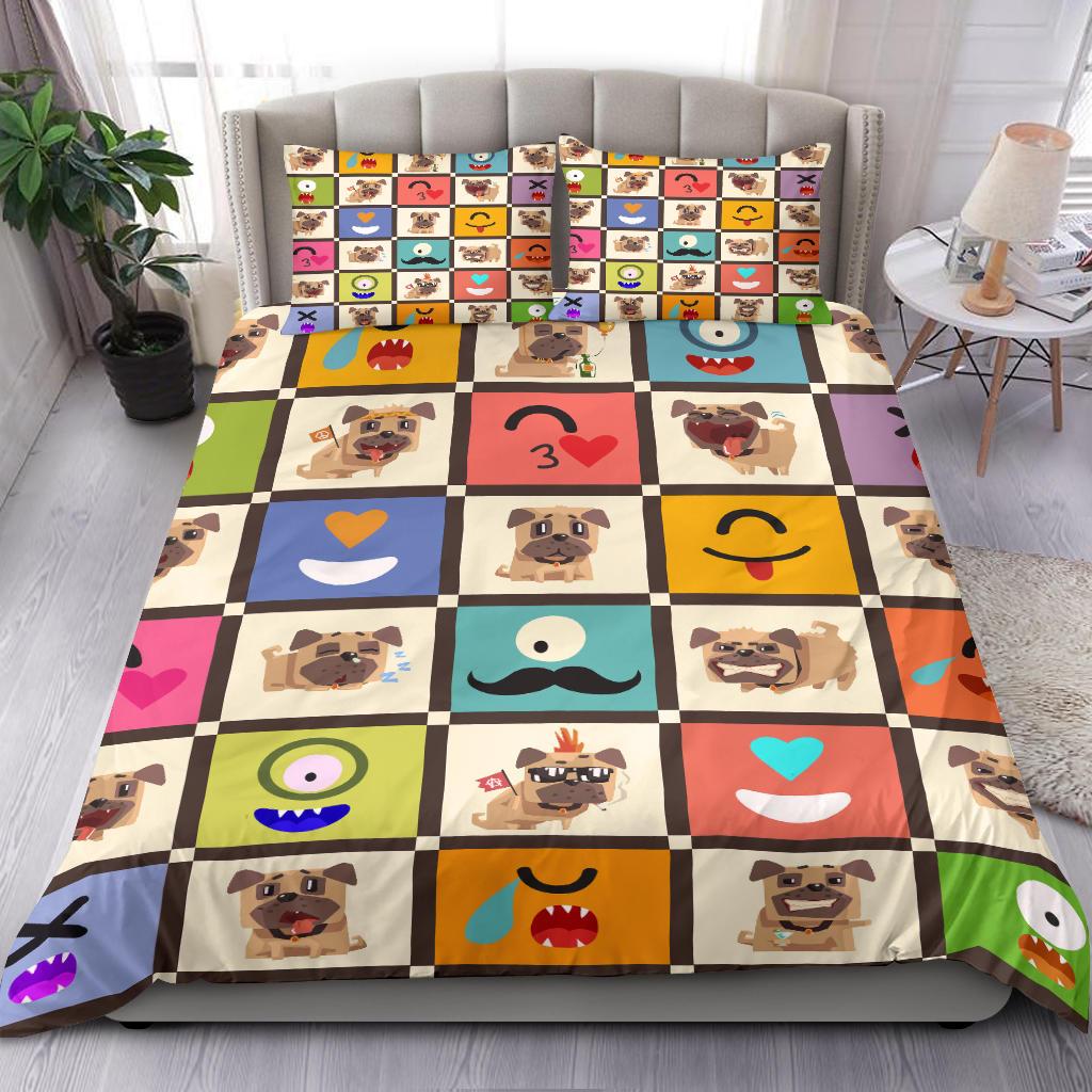 Cute Pug Cartoon Bedding Duvet Cover And Pillowcase Set