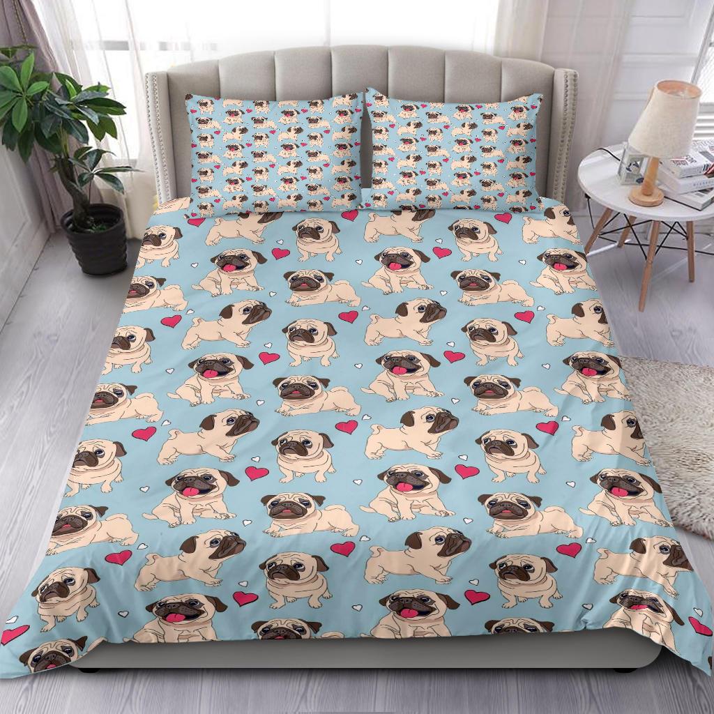 Cute Pug Pattern Bedding Duvet Cover And Pillowcase Set