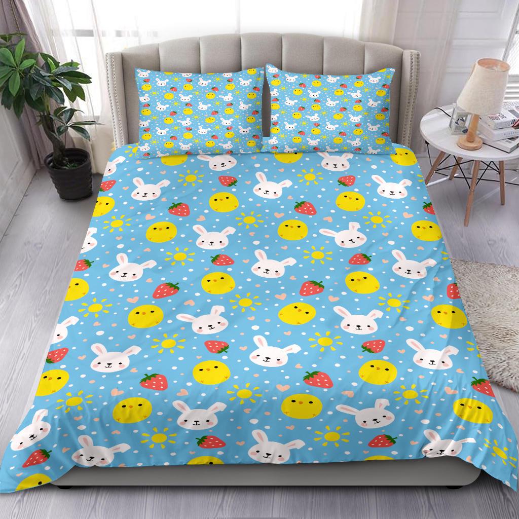 Cute Rabbit Chicken Pattern Bedding Duvet Cover And Pillowcase Set
