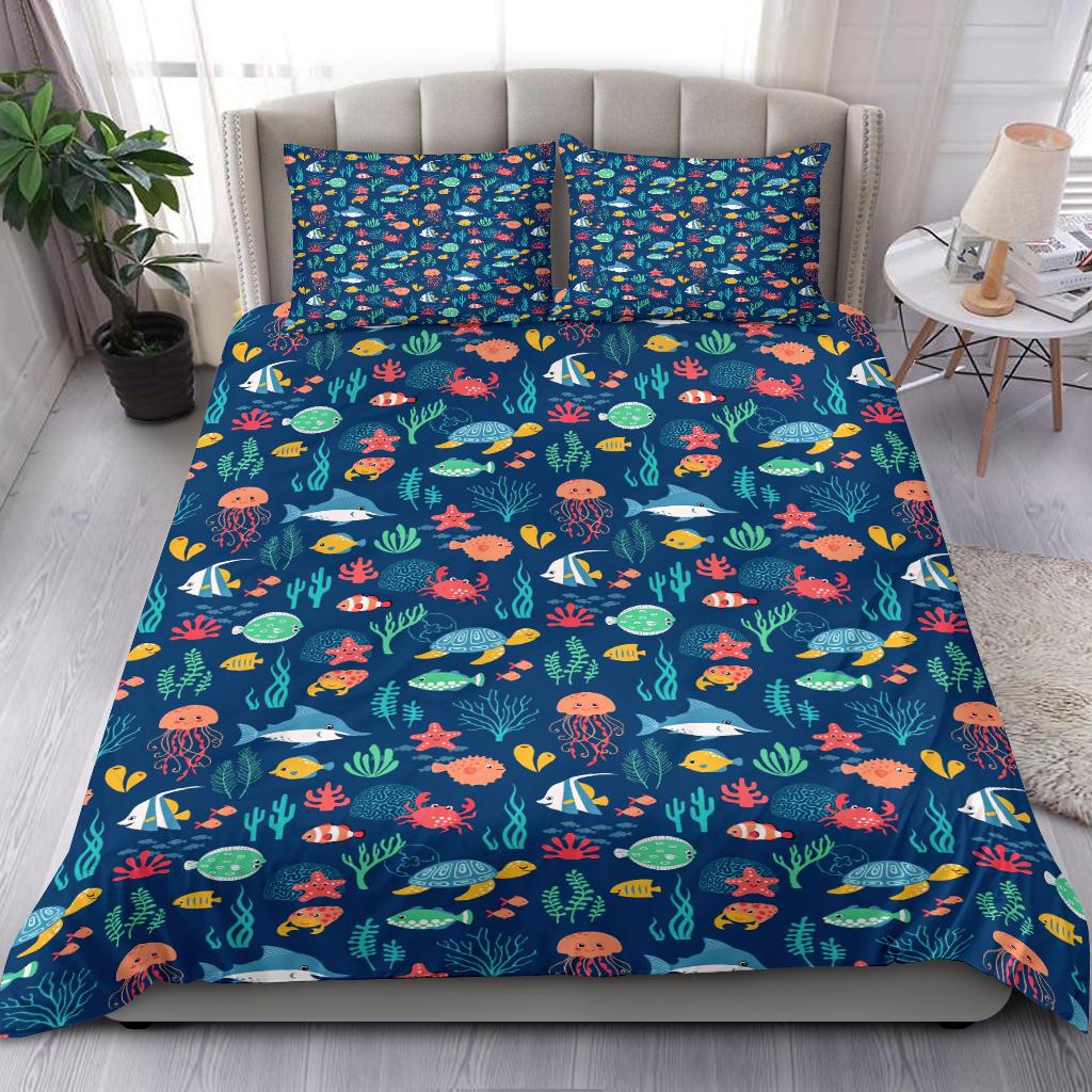 Ocean Pattern Quilt Bedding Duvet Cover And Pillowcase Set