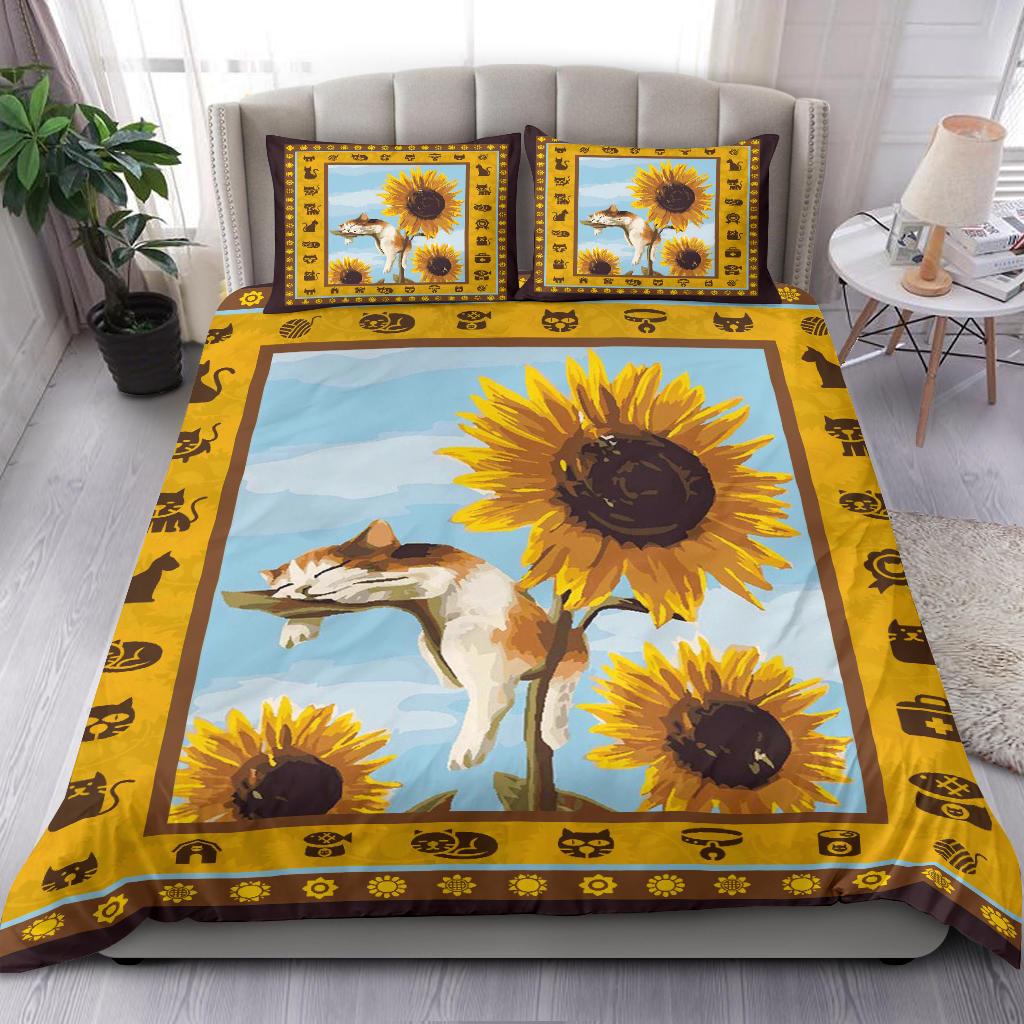 Sleeping Cat & Sunflower Bedding Duvet Cover And Pillowcase Set