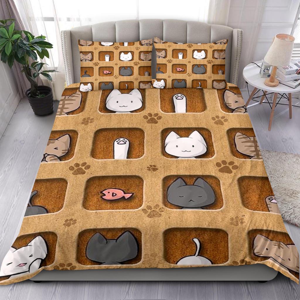 Cute Cat Cartoon Bedding Duvet Cover And Pillowcase Set