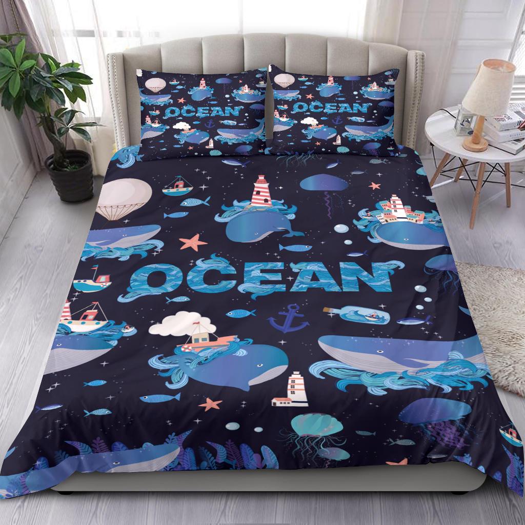Ocean Dark Bedding Duvet Cover And Pillowcase Set