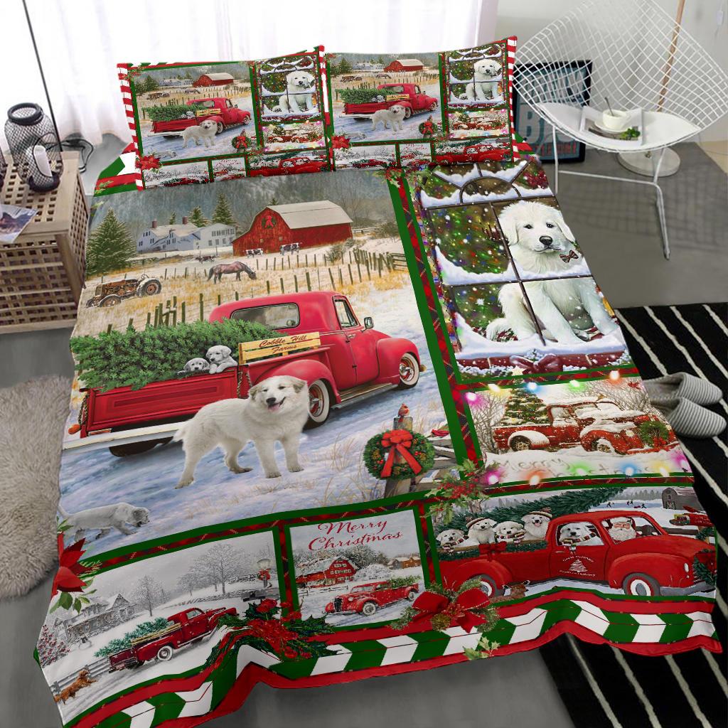 Dog Red Truck Christmas Quilt Bedding Duvet Cover And Pillowcase Set