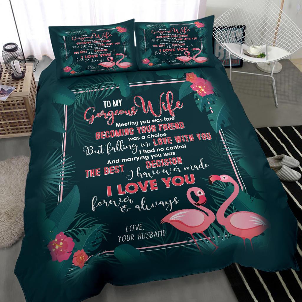 To My Wife Flamingo Bedding Duvet Cover And Pillowcase Set