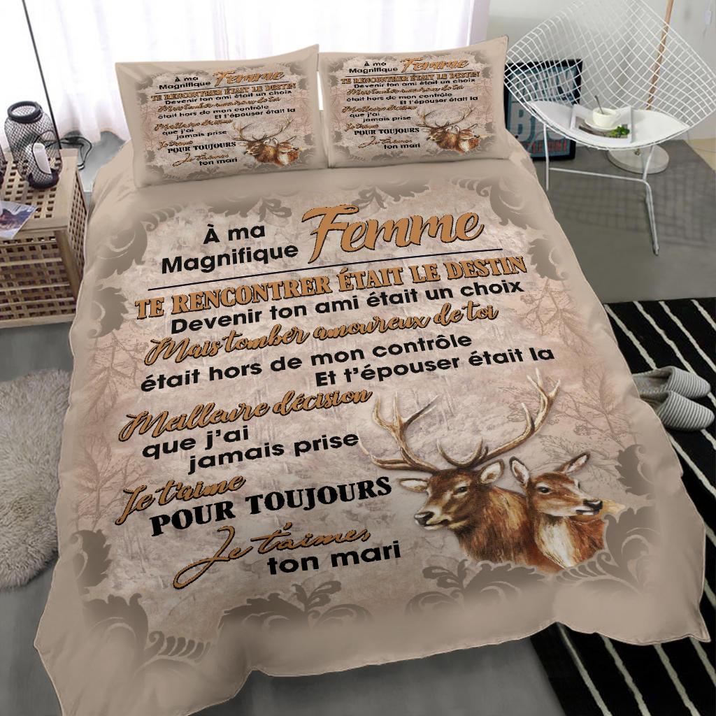 To My Wife French Deer Bedding Duvet Cover And Pillowcase Set