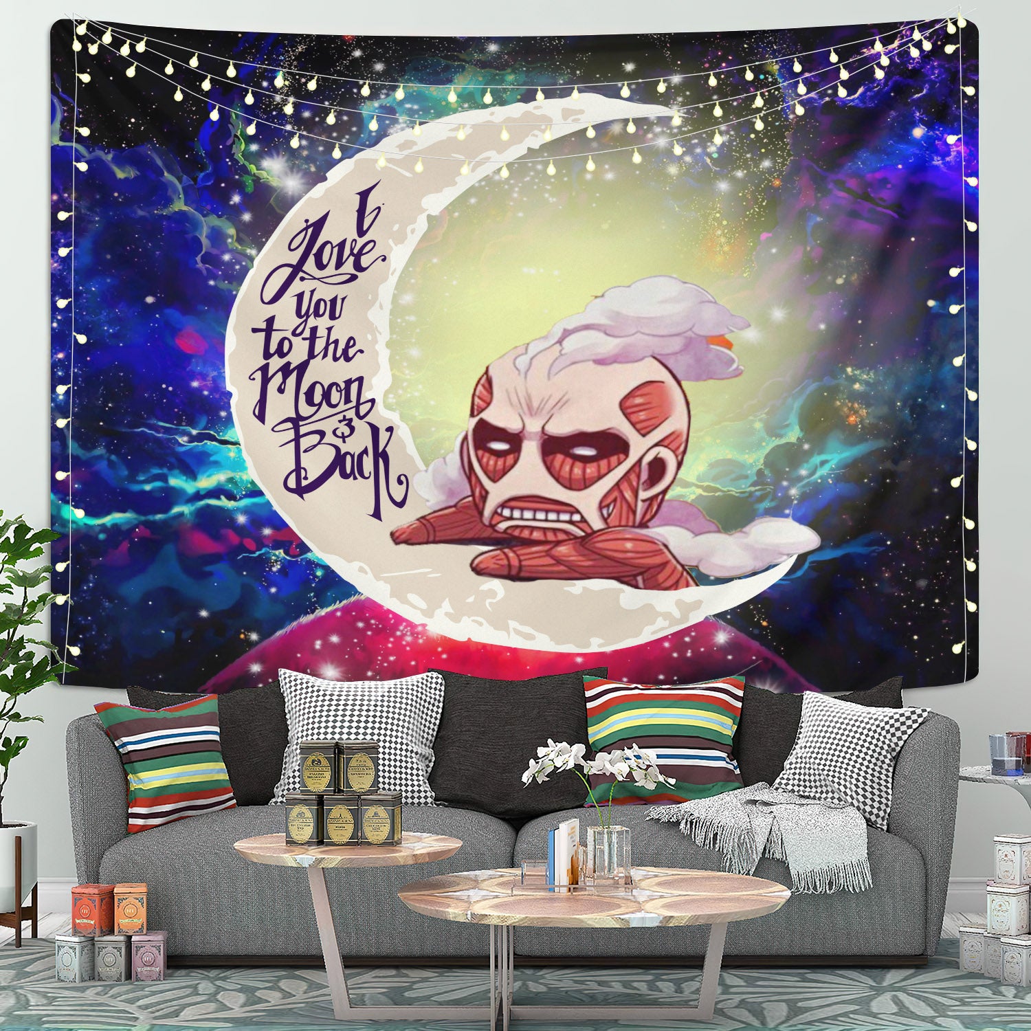 Attack On Titan Moon And Back Galaxy Tapestry Room Decor