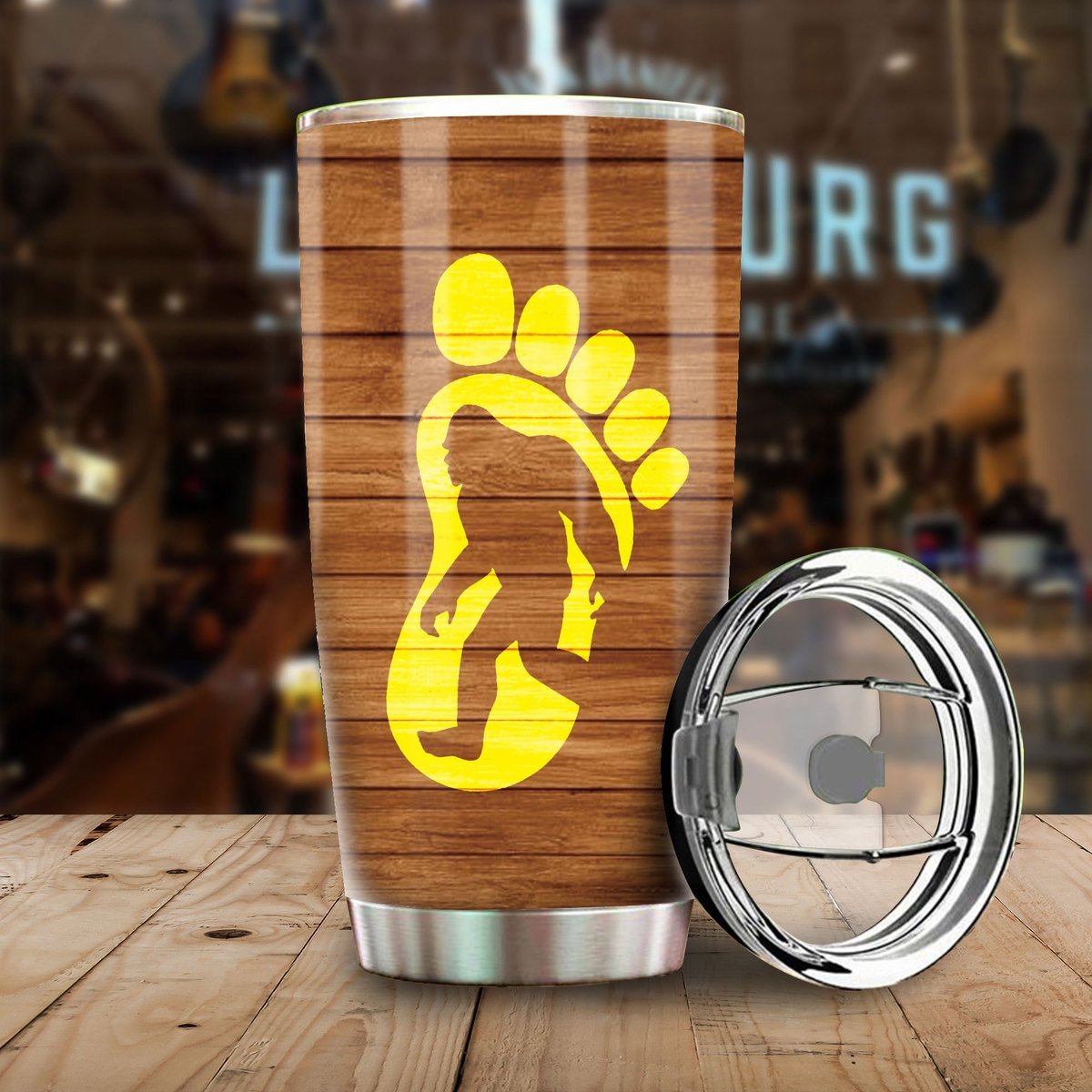 Wooden Bigfoot Camping Tumbler Perfect Birthday Best Gift Stainless Traveling Mugs 2021