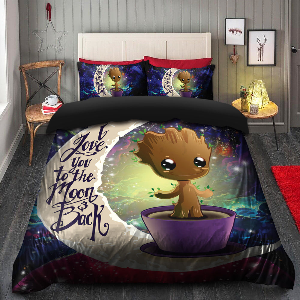 Baby Groot Love You To The Moon Galaxy Bedding Set Duvet Cover And 2 Pillowcases