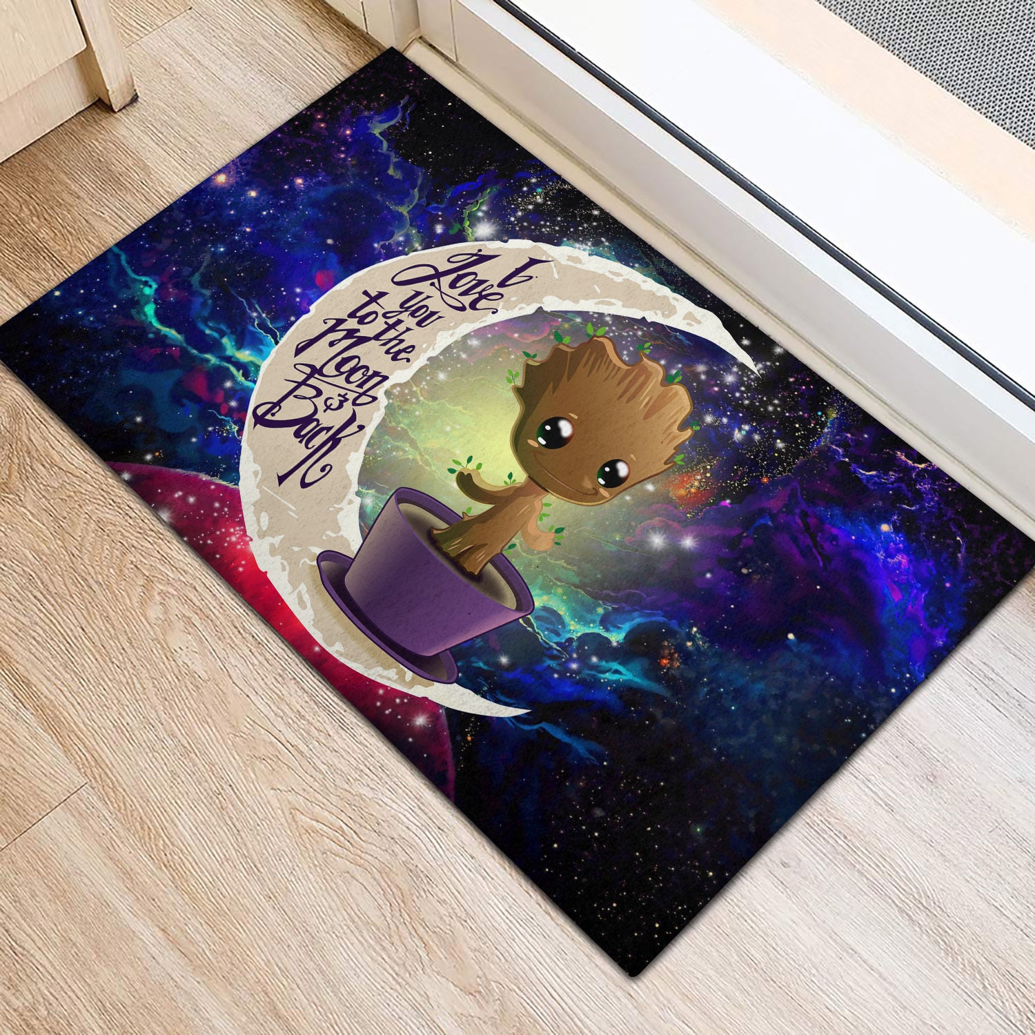 Baby Groot Love You To The Moon Galaxy Back Door Mats Home Decor