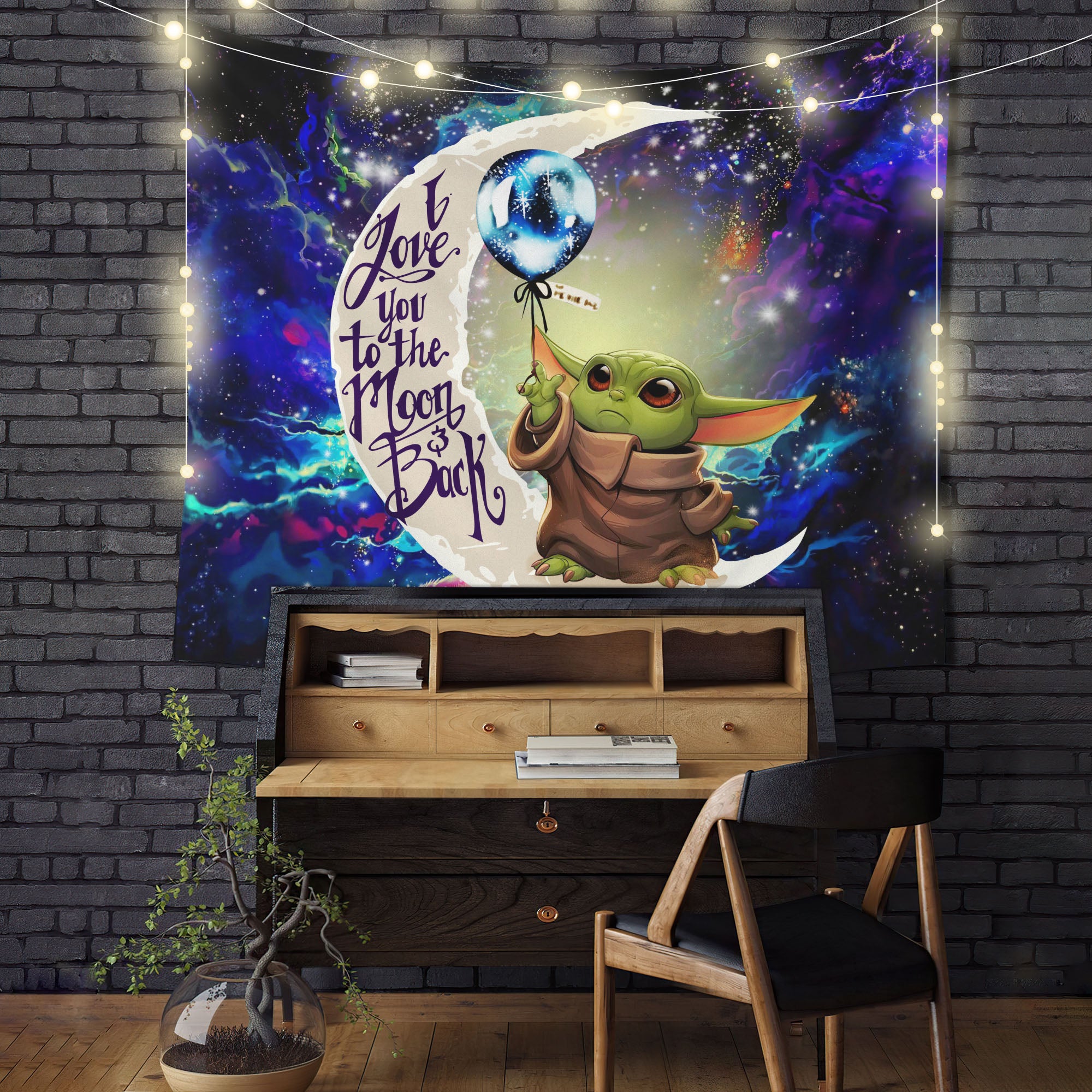 Baby Yoda Moon And Back Tapestry Room Decor