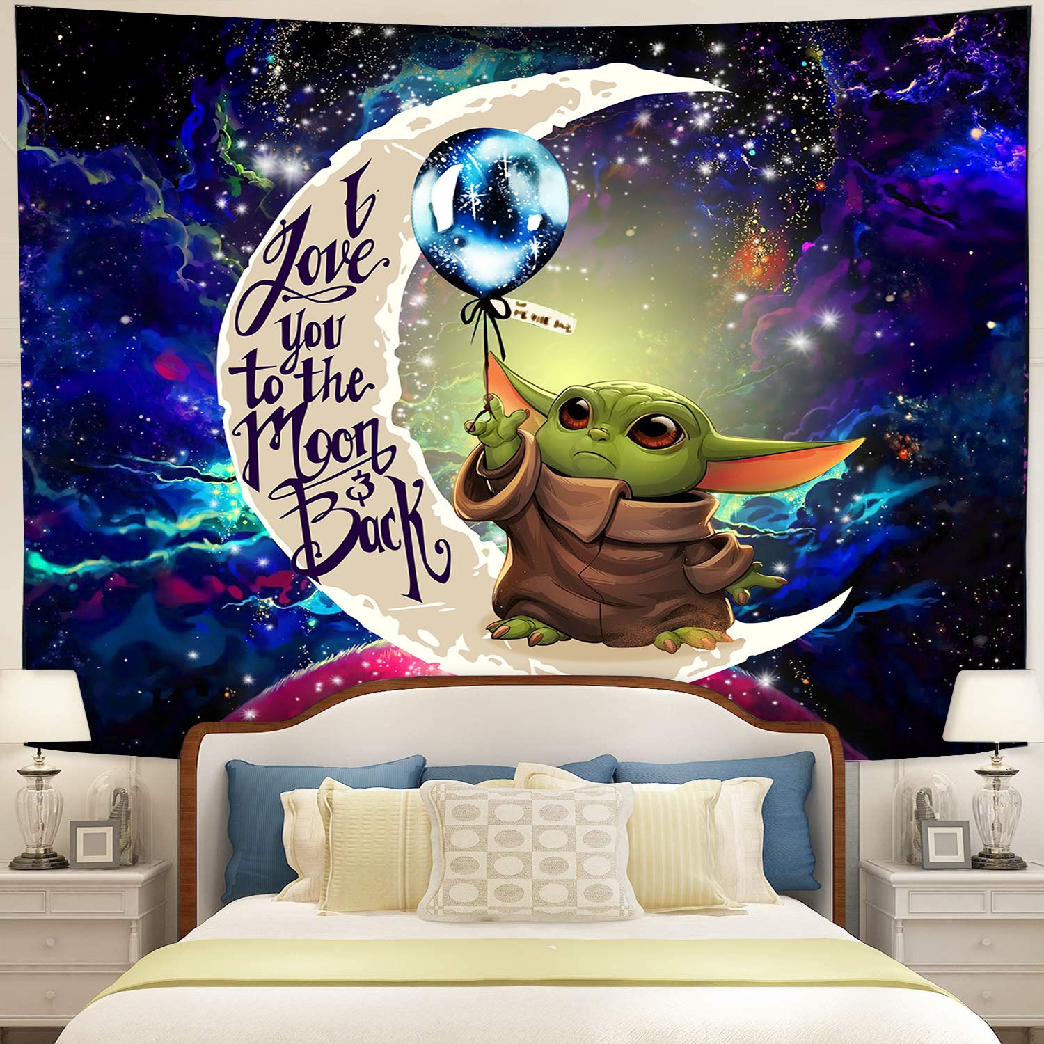 Baby Yoda Moon And Back Tapestry Room Decor