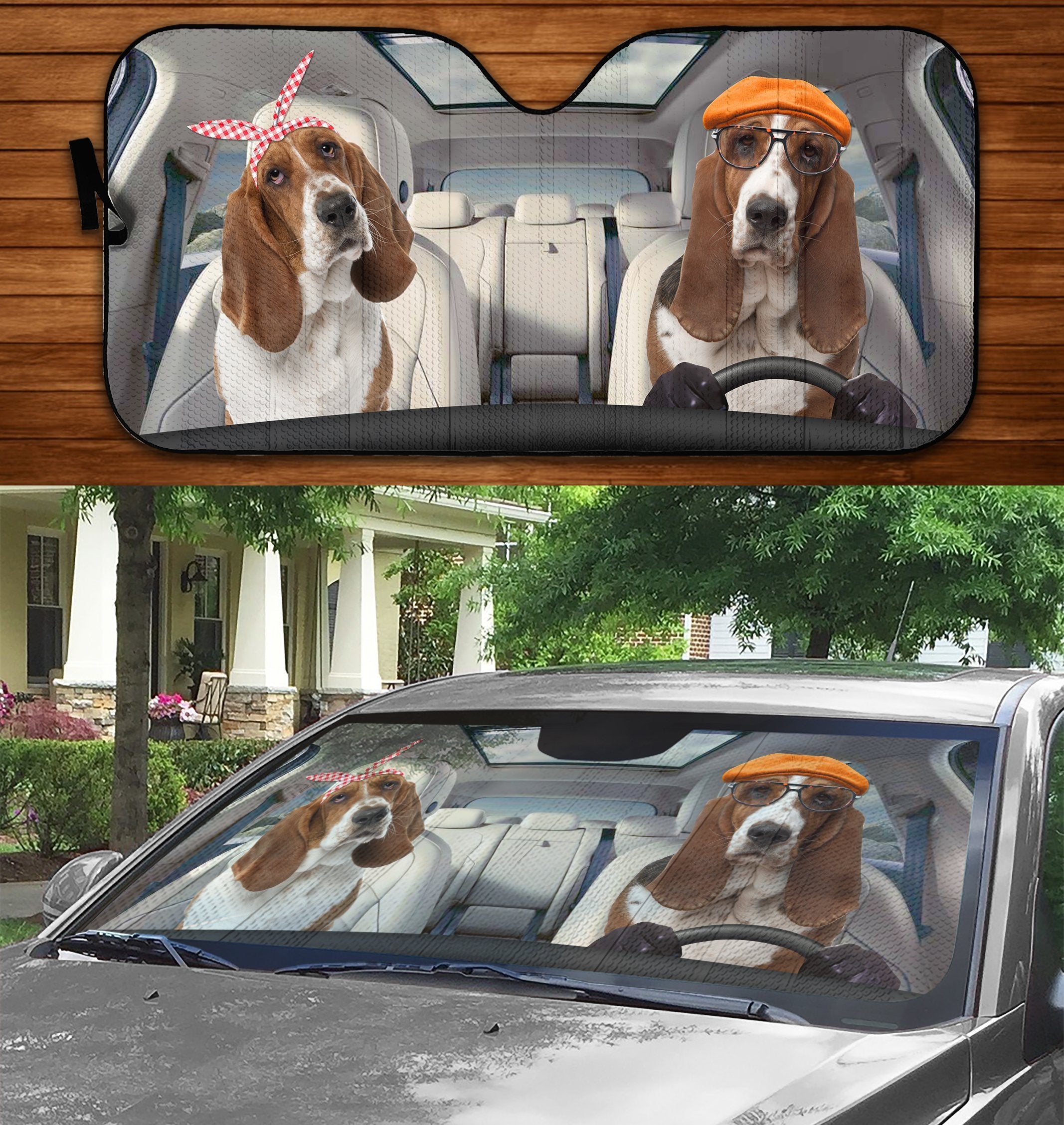 Two Basset Hounds Family Car Windshield Auto Sun Shade Amazing Best Gift Ideas 2021