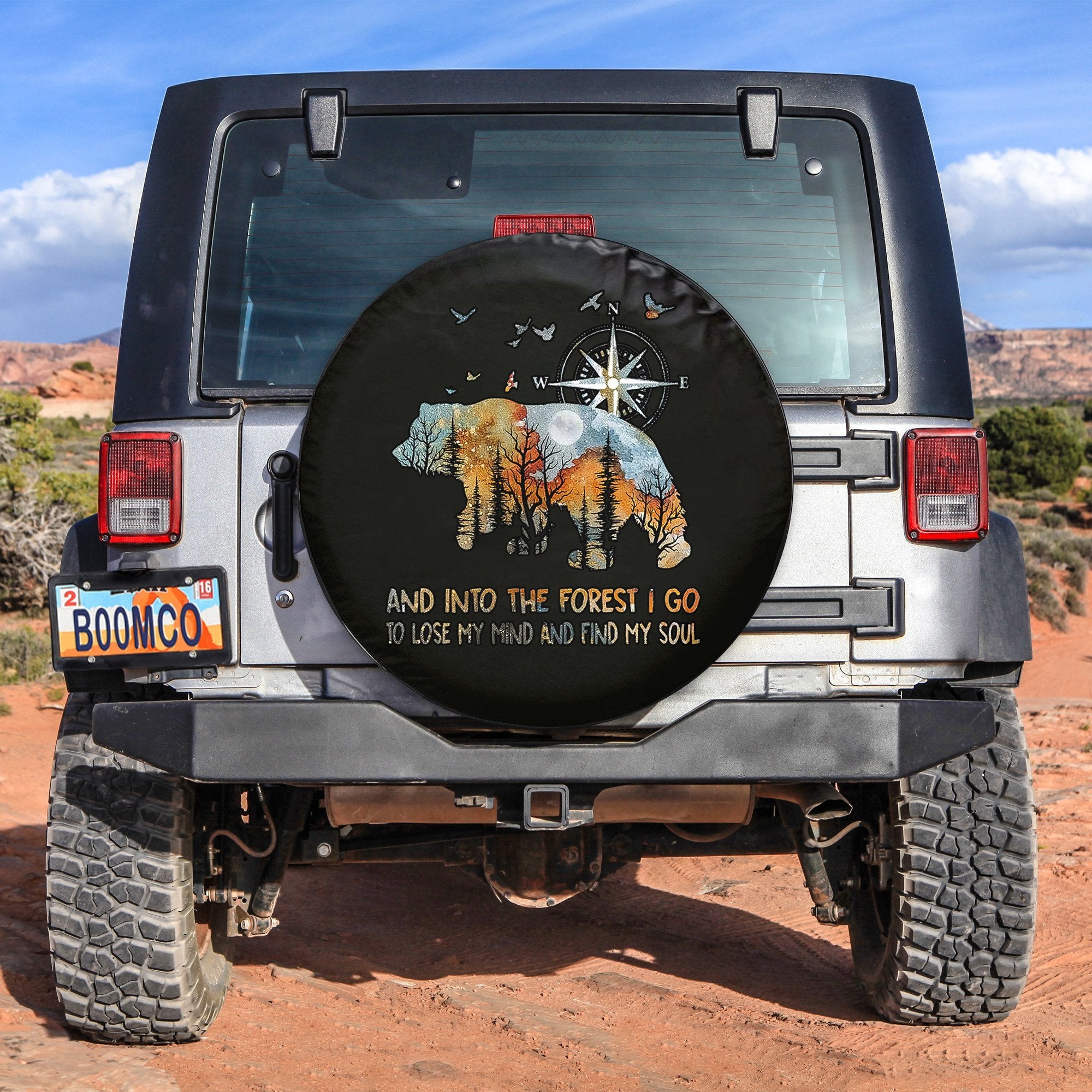 Bear - And Into The Forest I Go To Lose My Mind And Find My Soul Spare Tire Cover Gift For Campers