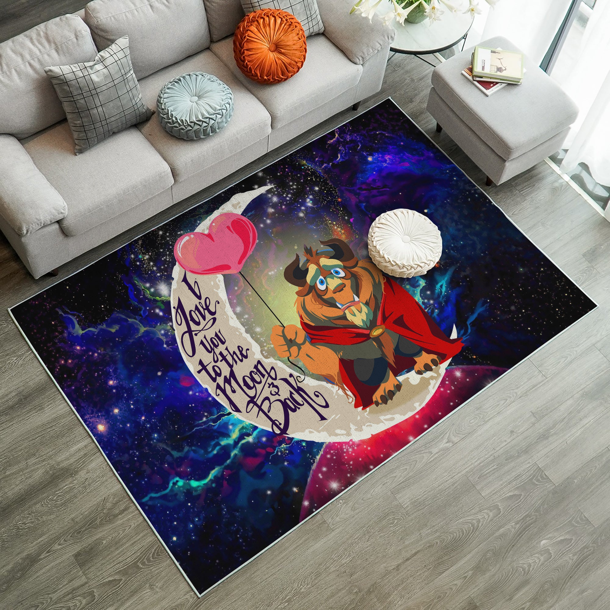 Beauty And The Beast Love You To The Moon Galaxy Carpet Rug Home Room Decor