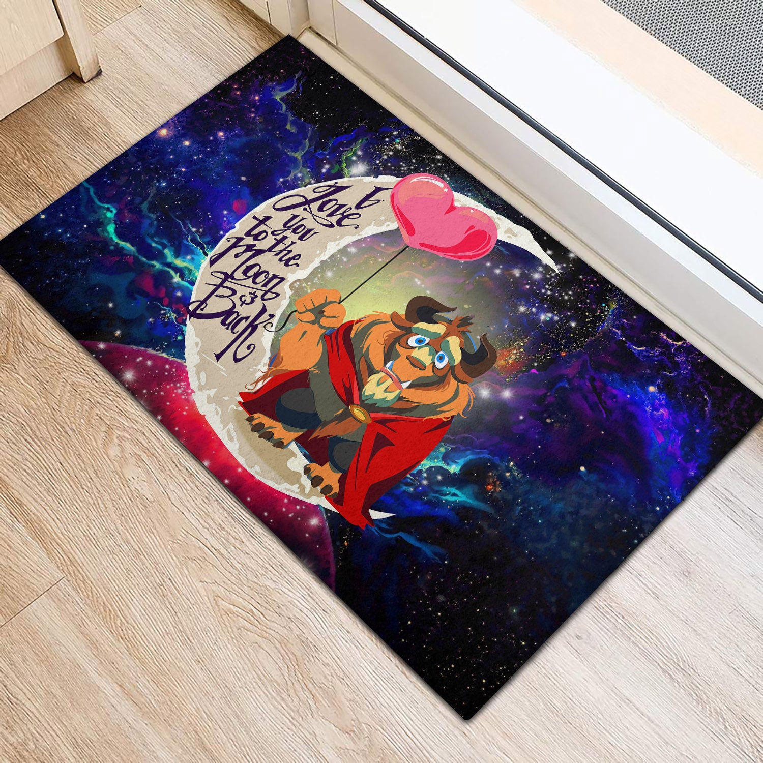 Beauty And The Beast Love You To The Moon Galaxy Back Door Mats Home Decor